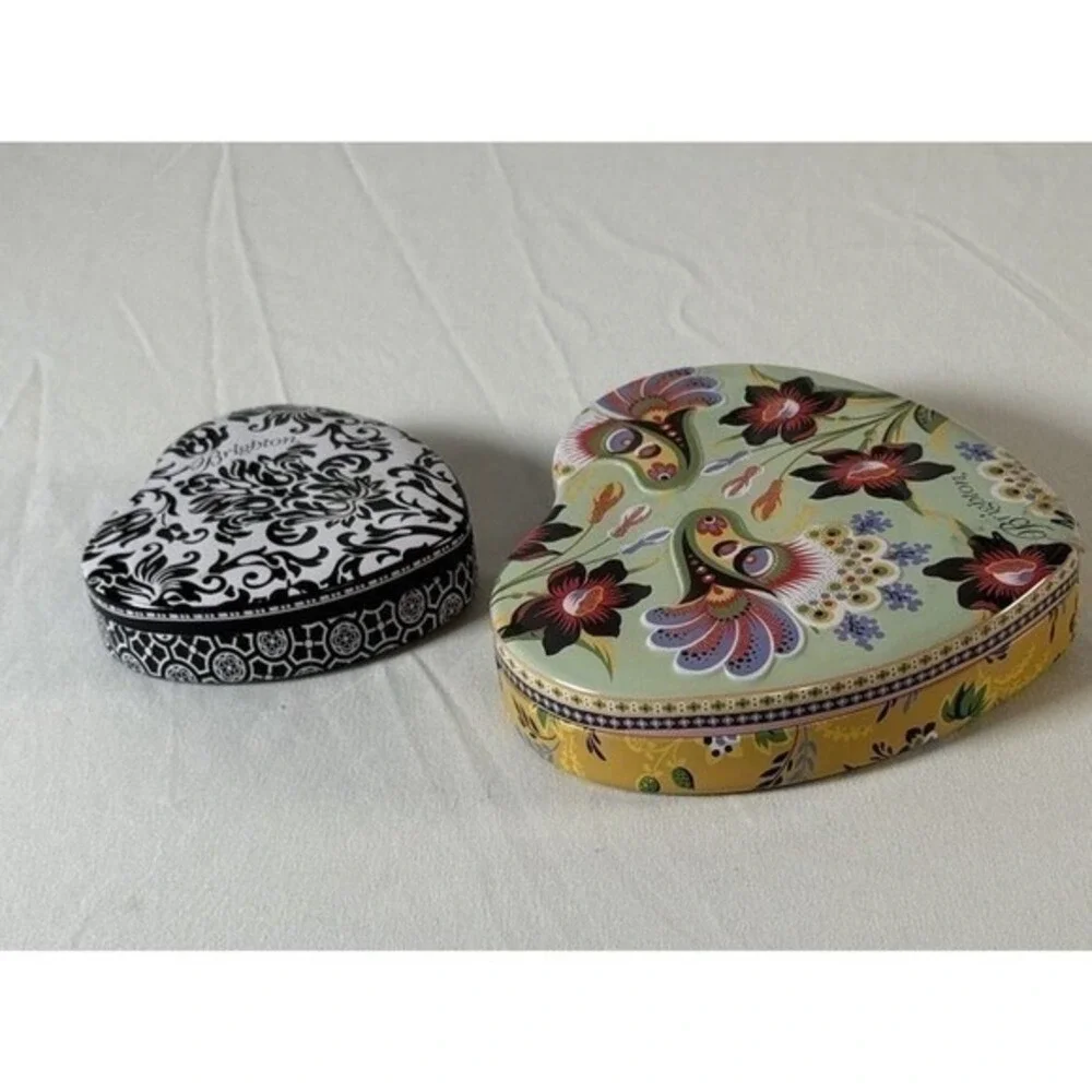 Brighton Heart Shaped  2 Tins Floral Peacock Damask Decorative Storage Box 86-02